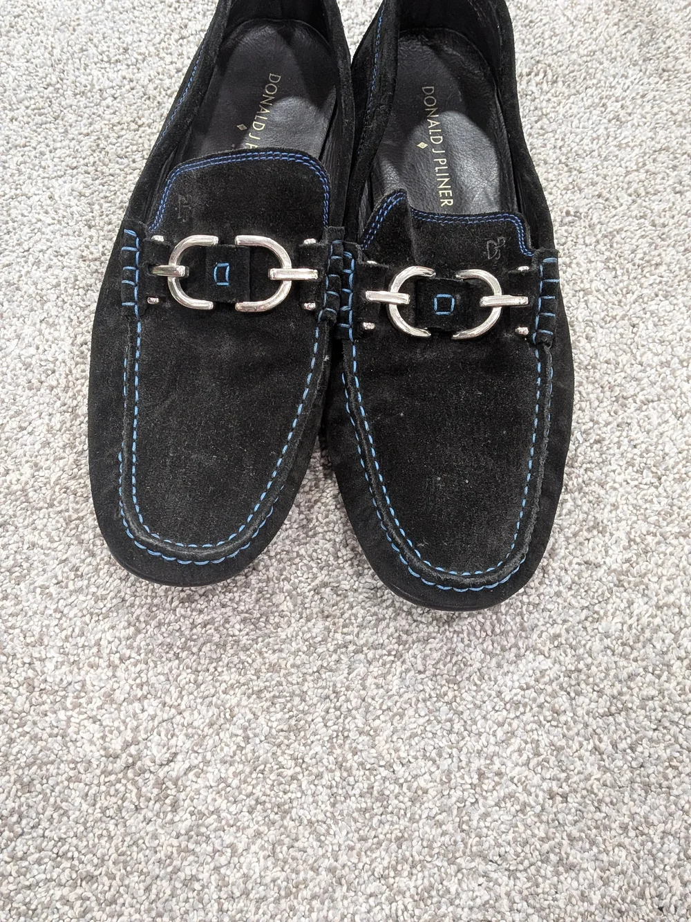 Donald J Pliner Dacio Black Suede Blue Stitched Bit Loafers Shoes Mens 11M